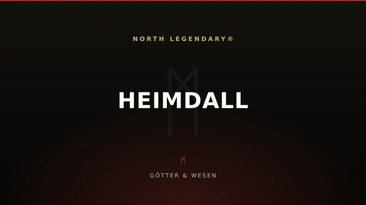 Heimdall steht als Wächter an der Regenbogenbrücke Bifröst vor Asgard und hebt das Gjallarhorn zum Blasen, Runenstein-Stil