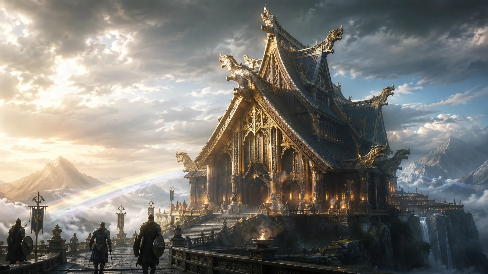 Künstlerische Darstellung von Walhall, Odins Halle der gefallenen Krieger in Asgard
