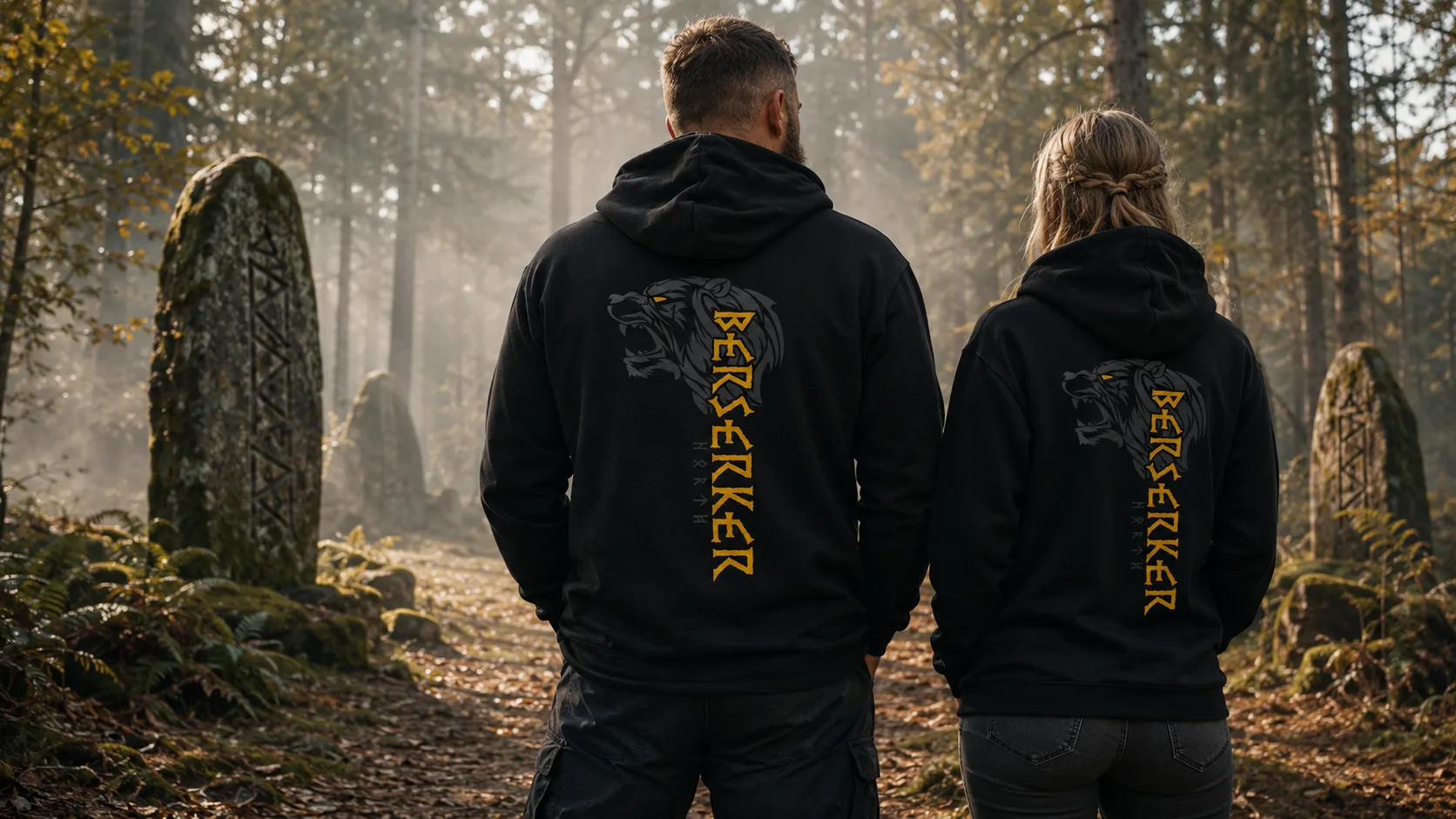 Berserker Wikinger Zipper Unisex – brüllender Bären-Raubtierkopf in nordischer Linienführung als großer Rückendruck