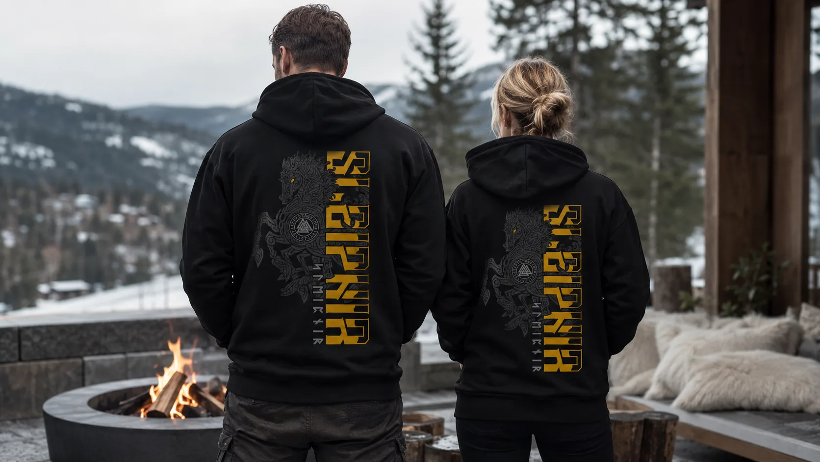 Sleipnir Wikinger Zipper Unisex – galoppierendes achtbeiniges Ross als weißer Rückendruck in nordischem Knotenwerk