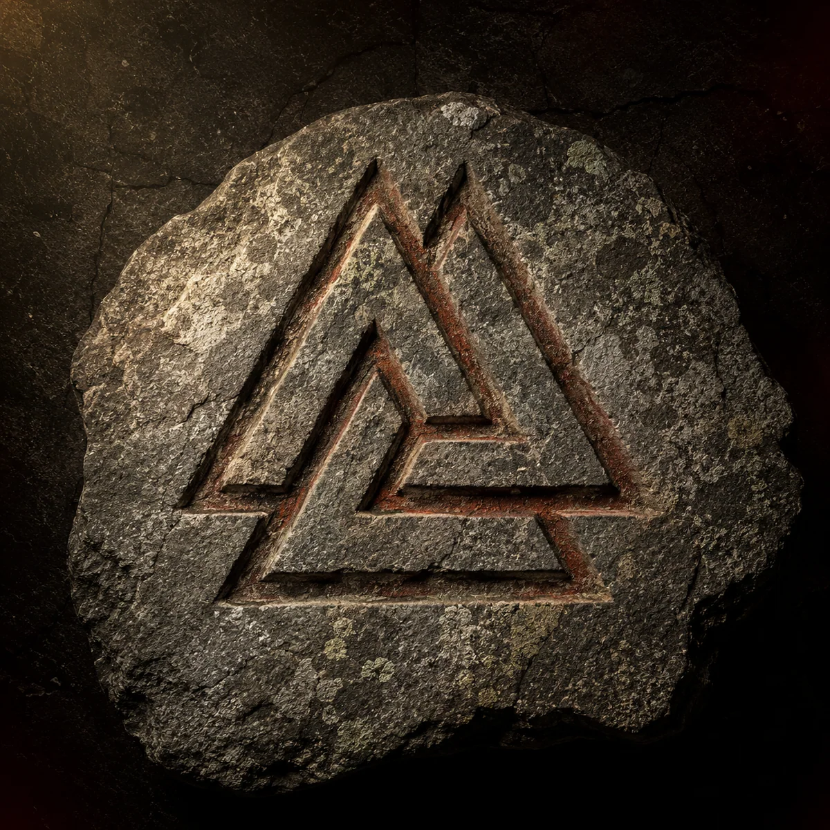 Valknut – drei ineinander verschlungene Dreiecke, Steinschnitzerei im Stora-Hammars-Stil